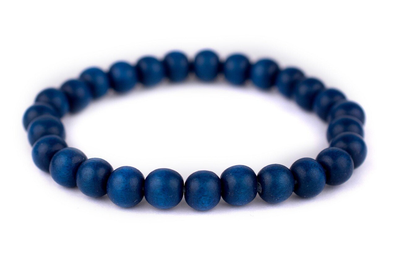 The Bead Chest Wood Stretch Bracelet, Azul Blue - Stackable Beaded Jewelry, Unisex for Men & Women